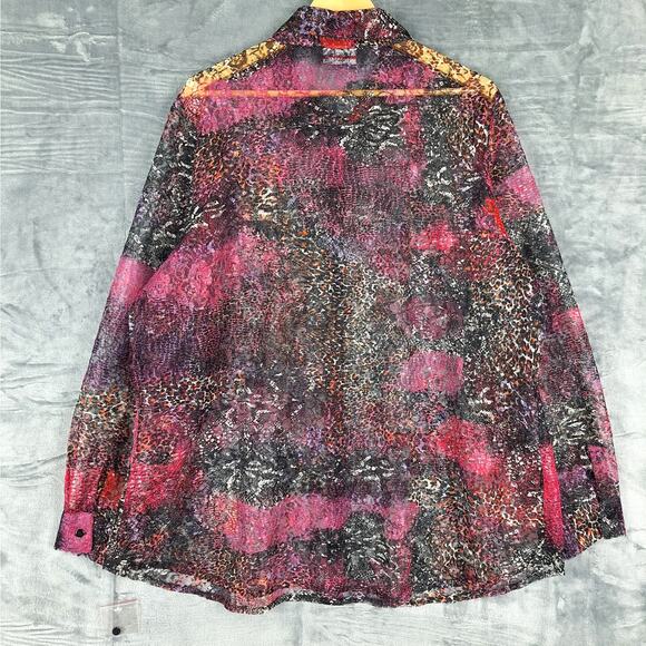 Womens Top 3X Cheetah Lace Whimsygoth Sheer Fairy Grunge Patchwork Button‎ Down - Picture 8 of 8